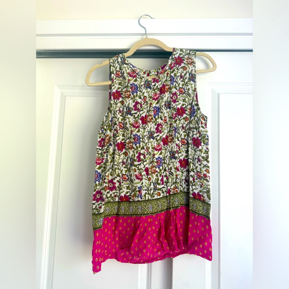 J. Jill Floral Sleeveless Blouse with Pink and Green Accents